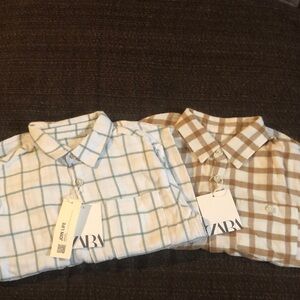 Zara Kids Casual Checkered Shirts - Green and Tan